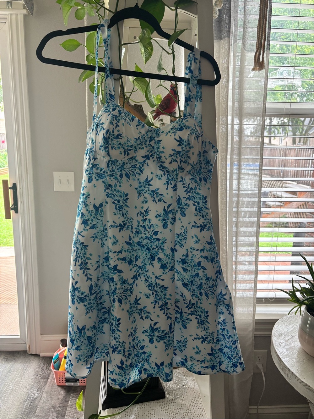 Lily Rose White Mini Dress with Blue Floral Print